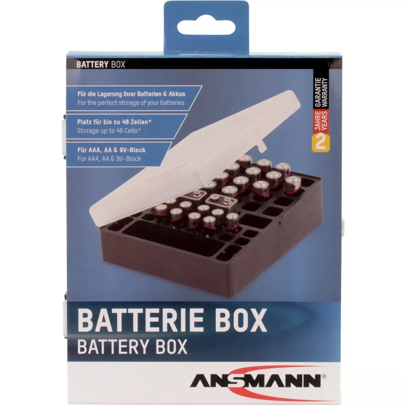 Ansmann Battery Box 48 Box na batérie pre 24x AA, 16x AAA a 4x 9V, Čierny/Priehľadný