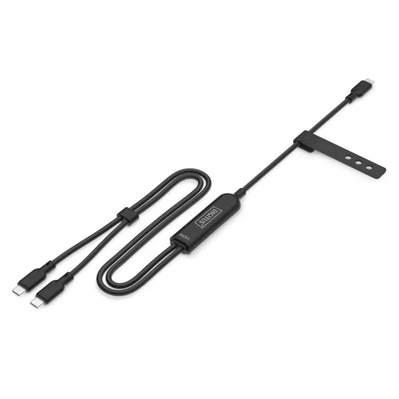 DIGITUS USB-C 2in1 nabíjací kábel 140W, USB-C na 2×USB-C, 1,8 m, USB 2.0, čierny