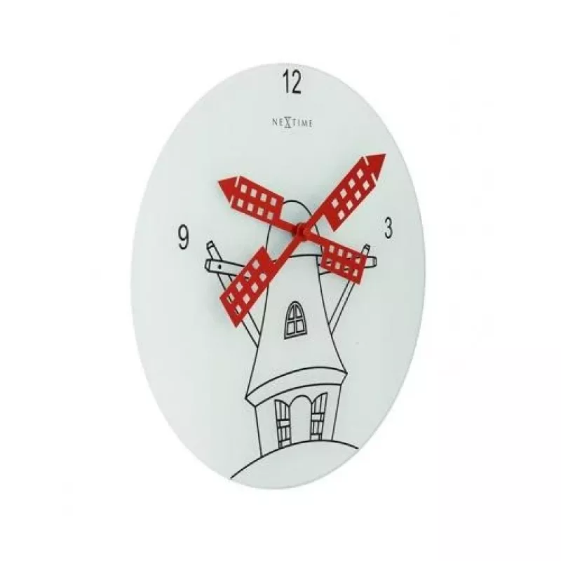 NeXtime hodiny 8807 Windmil, Ø30 cm, nástenné, biele/čierne/červené
