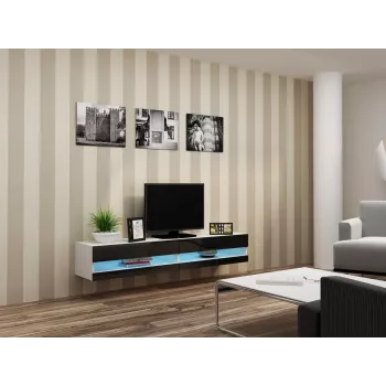 TV stojan Cama Meble VIGO NEW 30/180/40, biely vrchná doska, čierny lesklý rám, 1800×400×300 mm