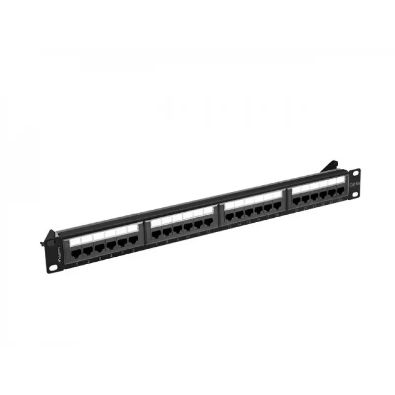Patch panel 1U LANBERG PPUA-1024-B, 24 portov, Cat6a, U/UTP, 1U rack, hĺbka 102 mm, kov, čierny