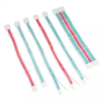 PC napájací opletený predlžovací kábel sada Kolink Core Adept – 6-dielna sada, PET plášť, medené vodiče, 20+4-pin/8-pin/4+4-pin/3×6+2-pin, 0,30–0,35 m