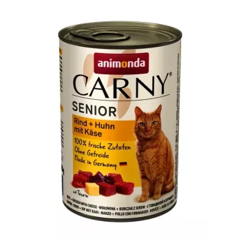 Mokré krmivo pre mačky animonda Carny hovädzina + kura so syrom 400 g — Senior, 80 % vlhkosti, 10 % bielkovín