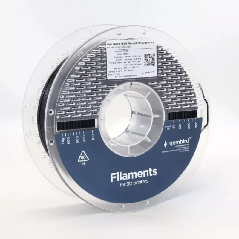 3D tlačový filament Gembird PETG 1,75 mm čierny 1 kg