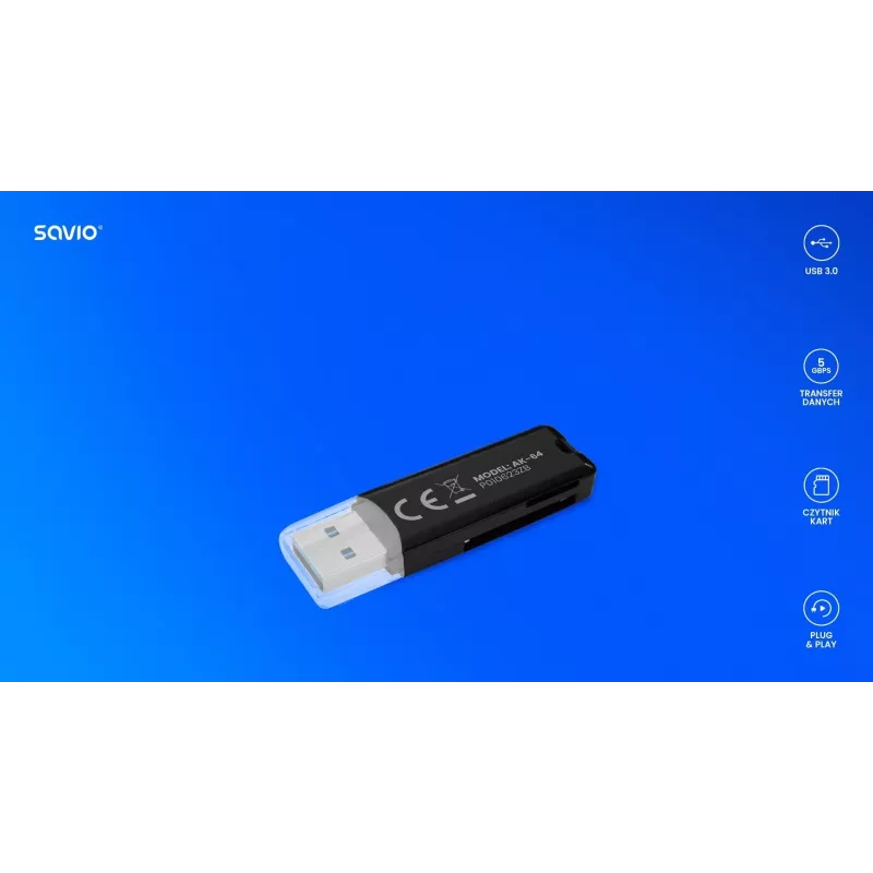 Čítačka kariet SAVIO AK-64 USB 3.2 Gen 1 výstup typu A, slot MicroSD, 5000 Mbit/s, čierna