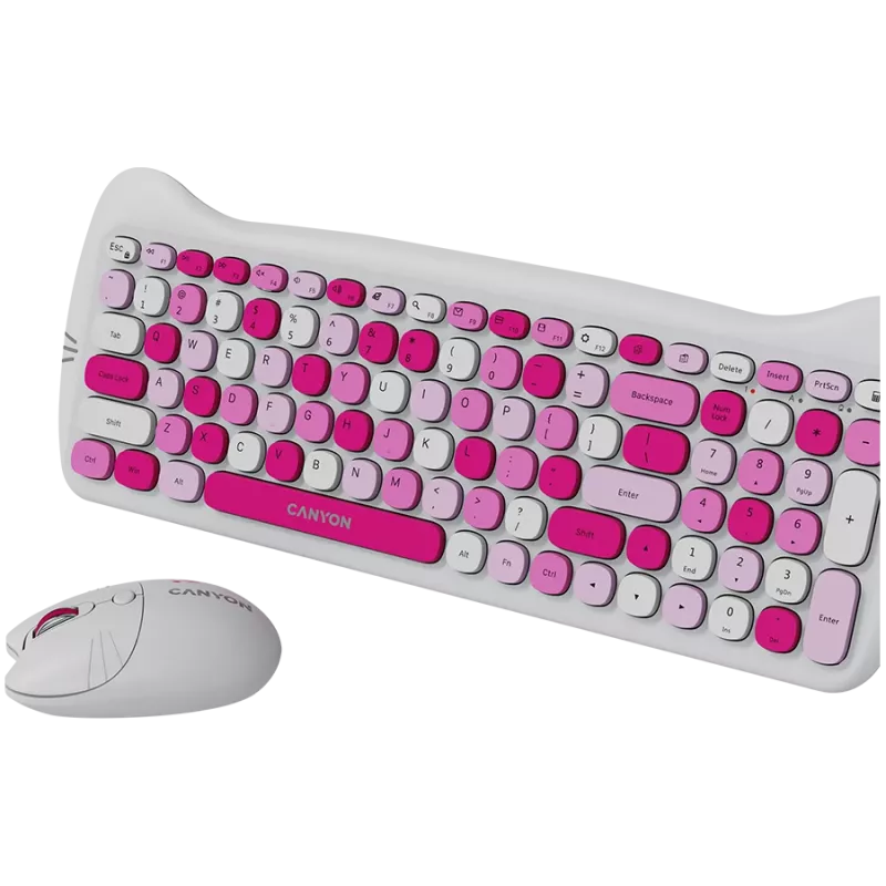 Bezdrôtová súprava klávesnice a myši CANYON HSET-W6 Pink Kitty Edition