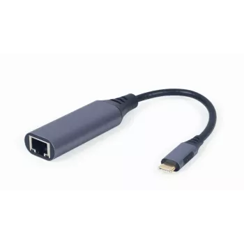 Sieťový adaptér Gembird A-USB3C-LAN-01 Type-C USB 3.2 Gen 1, Gigabit RJ-45, 0,15 m kábel, kovové puzdro, sivá/čierna