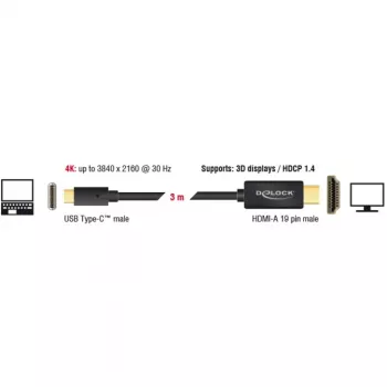Videokábel adaptér DeLOCK 85260 USB Type-C HDMI 3 m čierny