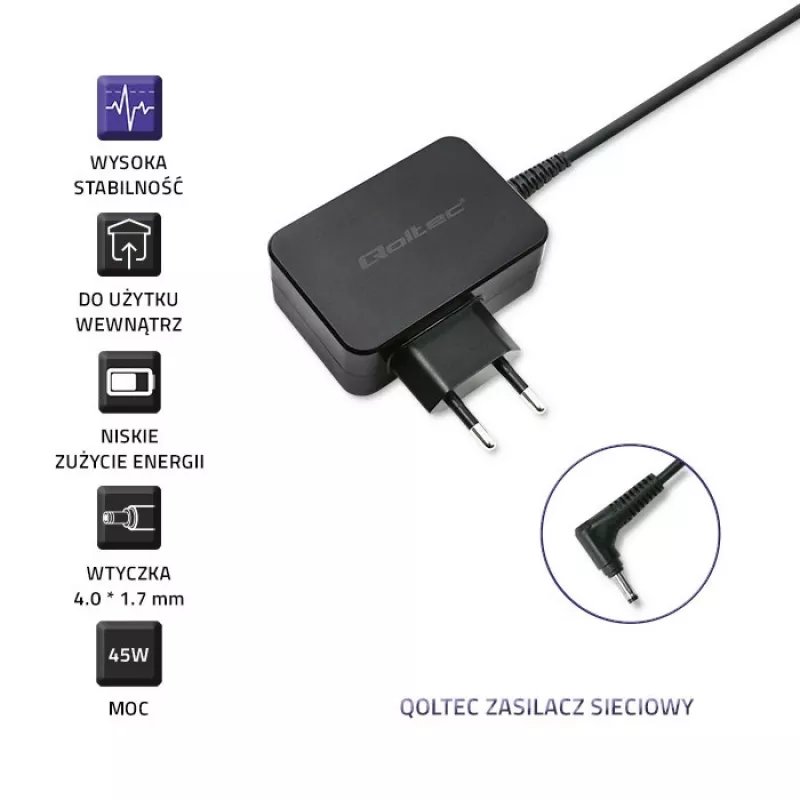 Napájací zdroj QOLTEC 45W 20V 2,25A pre prenosné zariadenia, model 52393