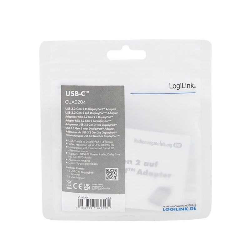 LogiLink CUA0204 USB-C na DisplayPort adaptér čierny sivý