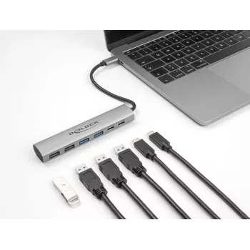 DeLOCK 64232 dokovacia stanica pre notebook s káblom USB 3.2 Gen 1 Type-A Type-C sivá