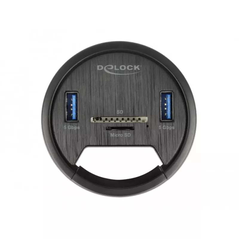 DeLOCK 64152 USB 3.2 Gen 1 rozbočovač, 2 porty, s čítačkou kariet SD/microSD