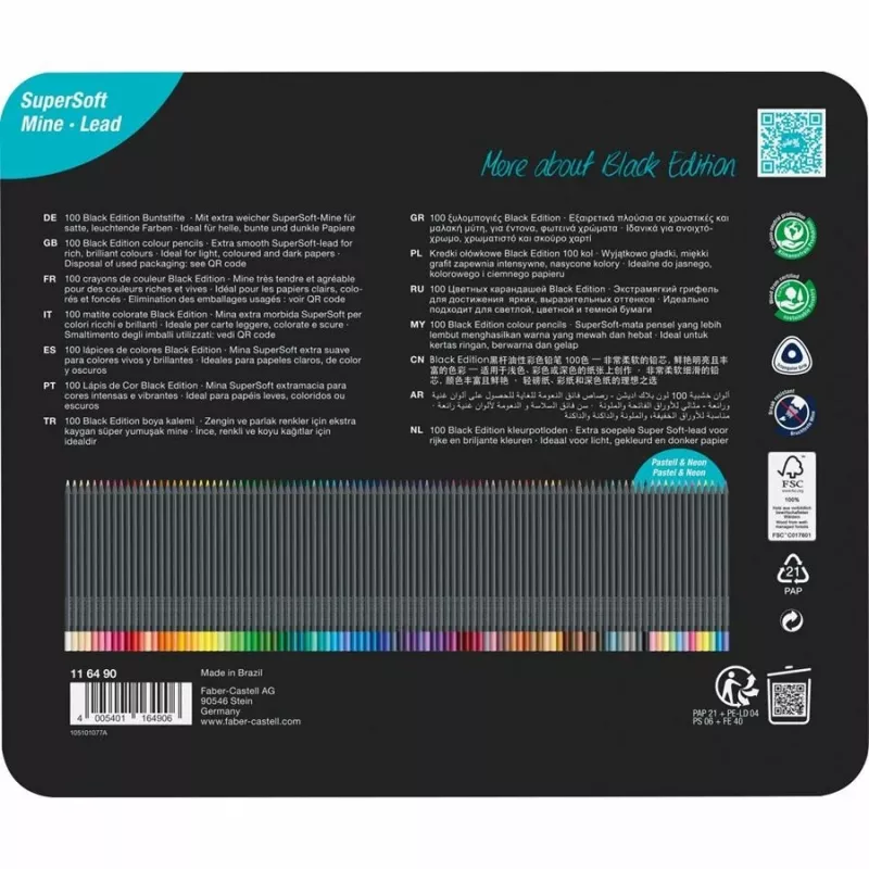 Faber-Castell Black Edition farebné ceruzky, 100 ks v plechovej krabičke (116490)