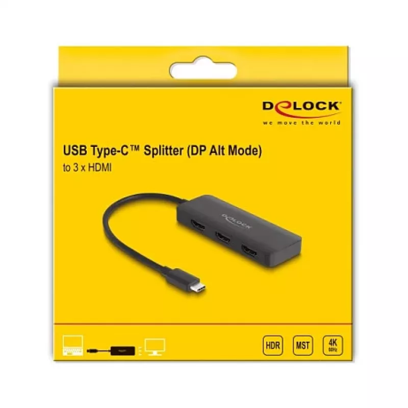 DeLOCK USB Type-C rozbočovač DP Alt Mode na 3 x HDMI MST 4K 60 Hz