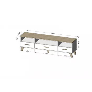 Cama RTV stojan LOTTA 180cm biely + sonoma dub