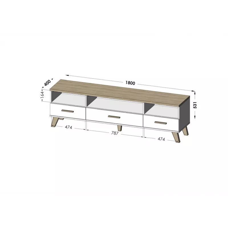 Cama RTV stojan LOTTA 180cm biely + sonoma dub