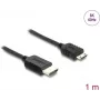 HDMI kábel DELOCK 81687 — 1 m, HDMI typ A (konektor samec) na HDMI typ C (Mini, konektor samec), 48 Gbit/s, až do 7680×4320, pozlátené kontakty, čierny