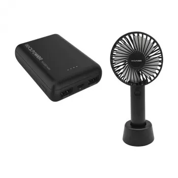 Prenosný ventilátor a powerbanka RealPower PB-10000 mini HD 10000mAh — mobilný set
