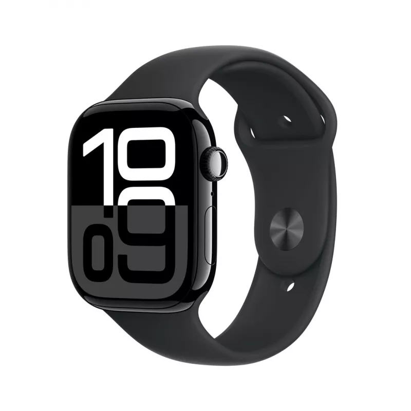 Apple Watch Series 10 GPS 46 mm puzdro z hliníka v Jet Black s čiernym športovým náramkom – M/L