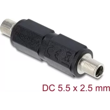DC dutý konektor adaptér DELOCK 5,5 x 2,5 mm konektor samica na samicu so závitom, rovný, čierny