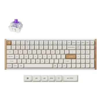 Mechanická klávesnica Keychron K4 HE 96% QWERTY — USB, RF Wireless & Bluetooth, 100 klávesov, RGB, biela/drevo