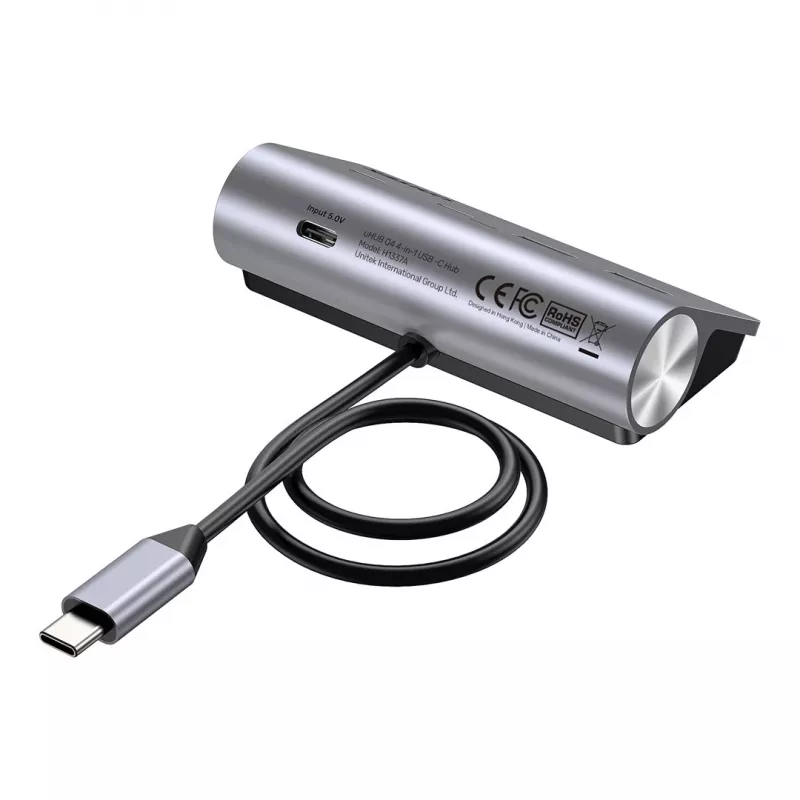 USB hub Unitek H1337AGY01 – 4 porty (2×USB-C, 2×USB-A), až do 5 Gbit/s na port, hliník, strieborný