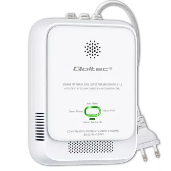 Senzor úniku plynu QOLTEC NG 85dB LE — detektor zemného plynu (CH4), akustický alarm 85 dB