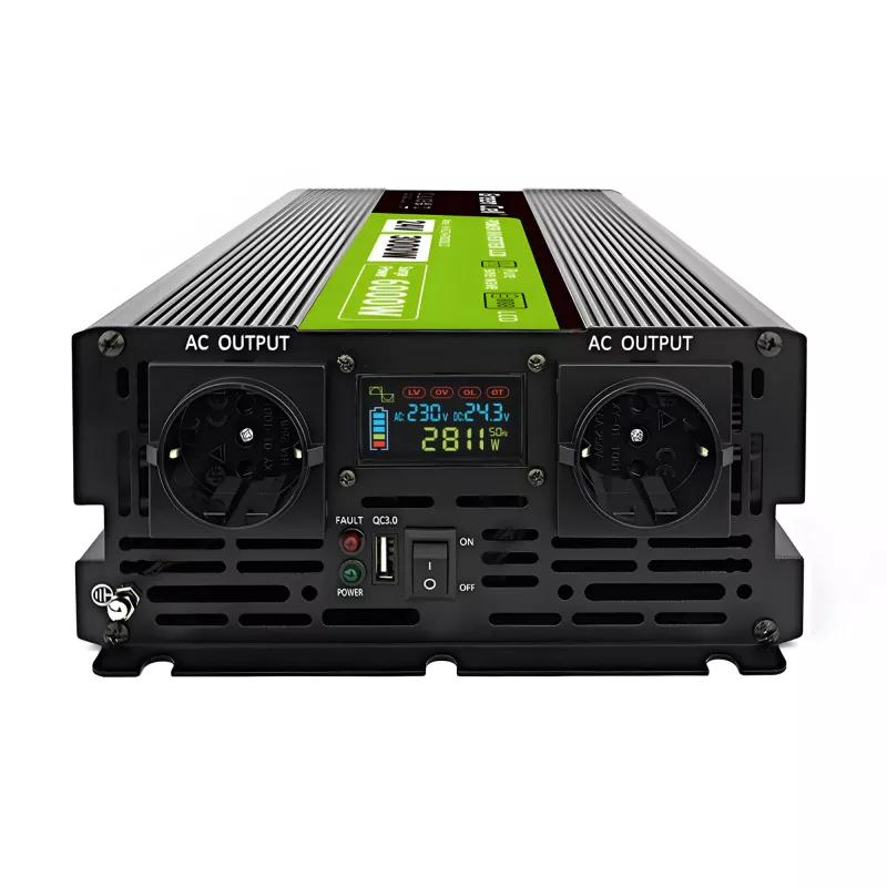 Auto menič Green Cell INVGC24P3000LCD 24V 3000W Čistý sínus, 230V 50Hz, LCD, Typ F