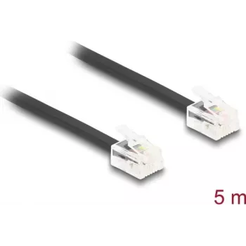 Delock Telefónny kábel konektor RJ11 na konektor RJ11, 5 m, plochý, čierny
