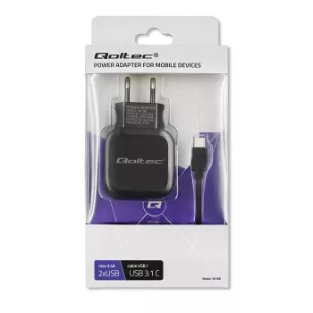 Qoltec 50188 nabíjačka pre mobilné zariadenia notebook, smartfón, smart hodinky, tablet, telefón, univerzálna čierna AC, DC vnútorné