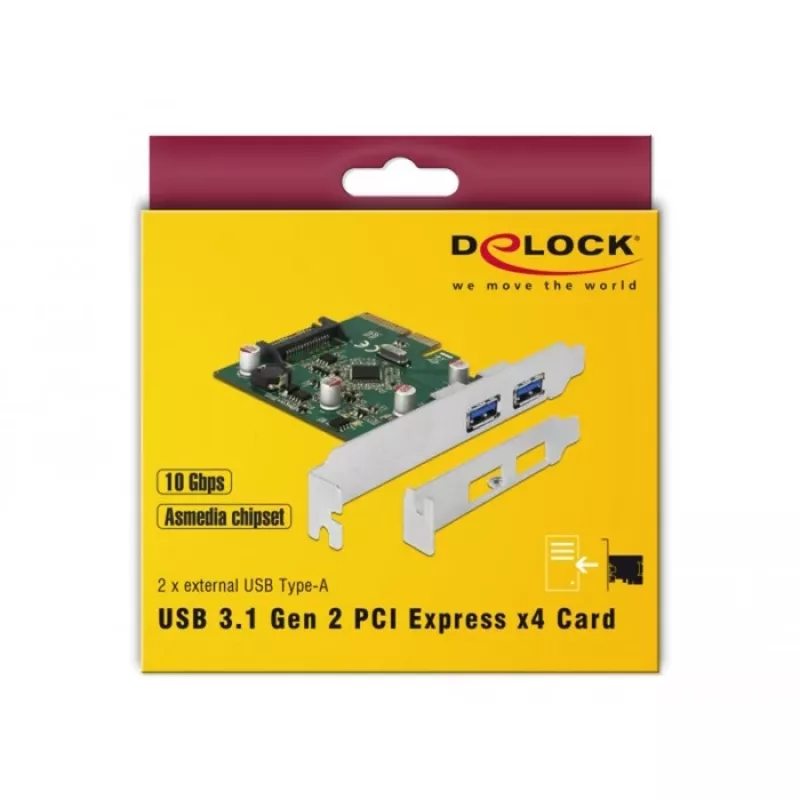 Delock PCI Express x4 karta na 2 x externý USB 3.1 Gen 2 Type-A port (90298)
