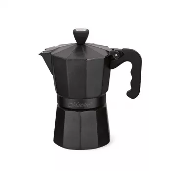 Moka kanvica Maestro MR-1666-3-čierna, manuálny hliníkový kávovar na 3 šálky, 150 ml, čierna
