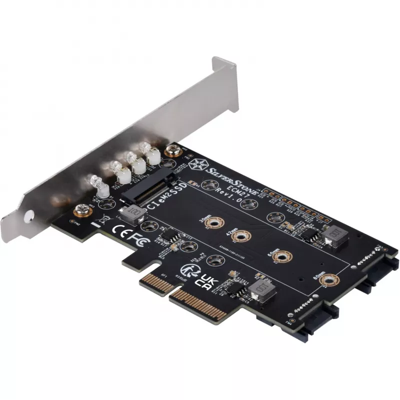 Silverstone SST-ECM27 M.2/SATA adaptérová karta, PCIe 4.0, 1x M-Key, 2x SATA 6G - Low Profile