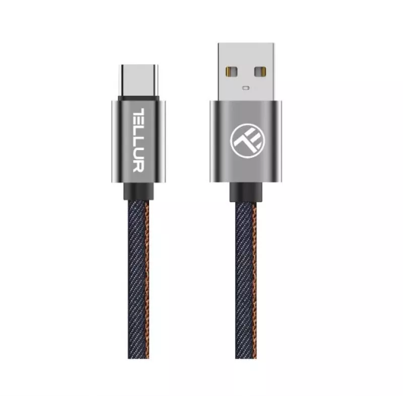Dátový kábel USB Tellur USB na Type-C 1 m denim, opletaný 1m kábel na nabíjanie a prenos dát