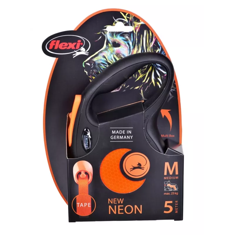 FLEXI nový Neon M - automatické psie vodítko - 5 m