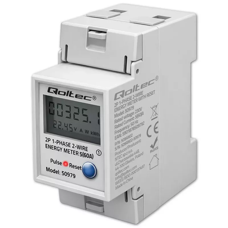 Elektromer QOLTEC jednofázový na DIN lištu 230V (MPN 50979)