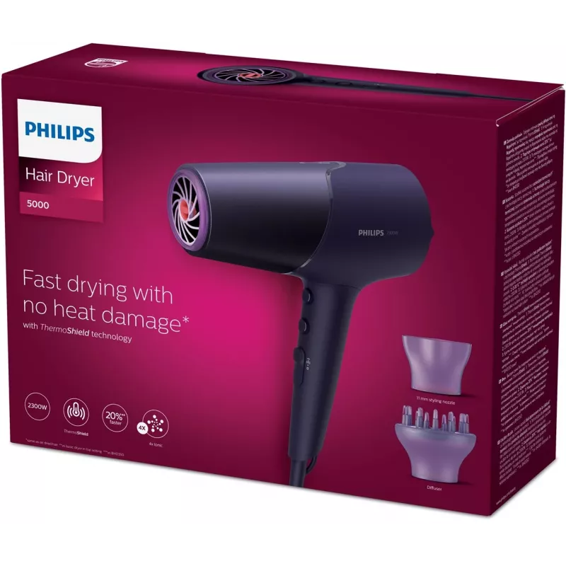 Fén Philips 5000 Series BHD514/00, 2300 W, fialový, 6 rýchlostí, 6 teplotných stupňov, ionizačný, Cool Shot