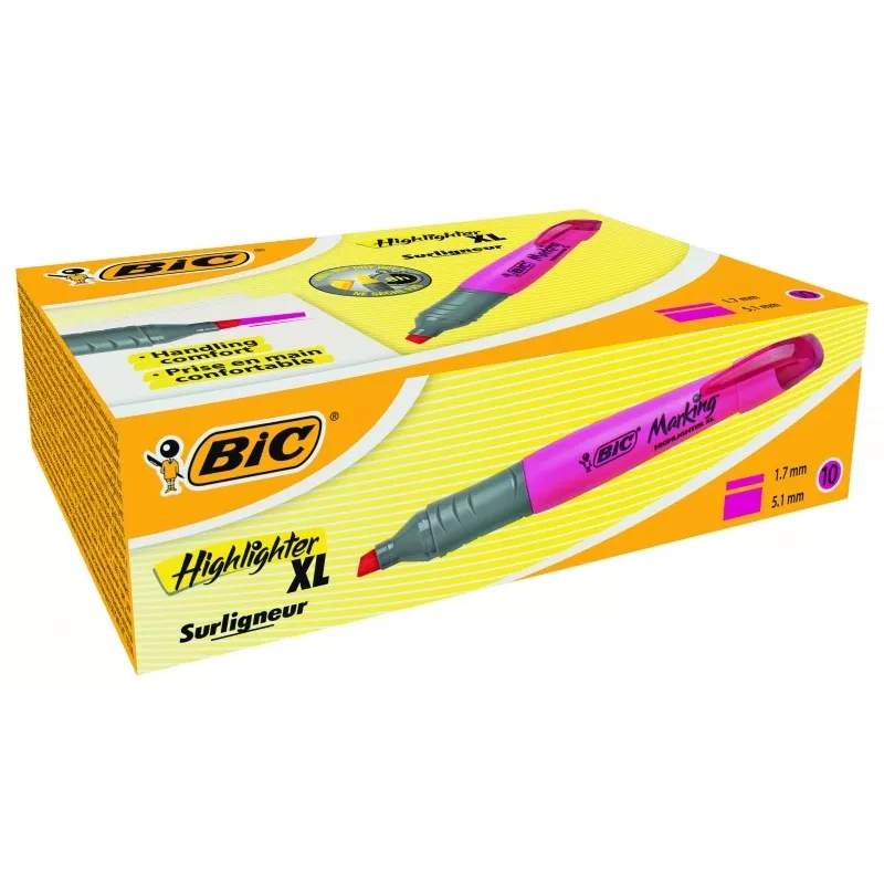 Zvýrazňovač BIC Highlighter XL 2-5 mm, ružový, box 10 ks 247130