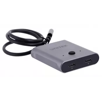 Dokovacia stanica Unitek D1078A — USB-C hub, 2x USB-C vstup, 1x USB-C výstup, 100 W PD, podpora 4K, max. 3480×2160, sivá