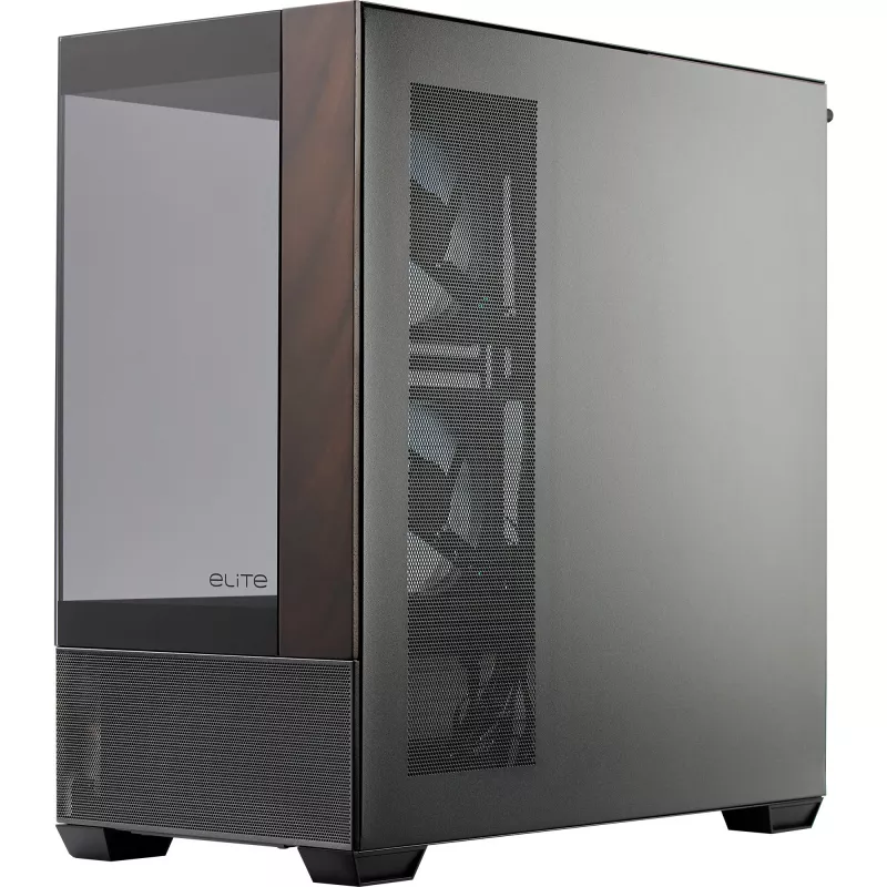 Cooler Master Elite 690 PC skriňa, Midi-Tower, ATX, temperované sklo - 4x ARGB ventilátor, drevo, čierna