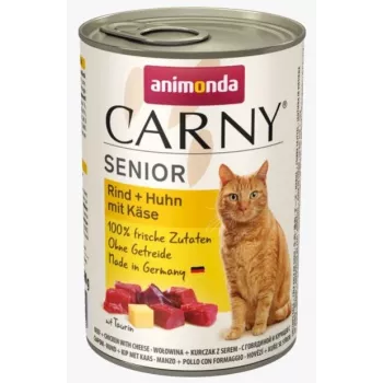 Mokré krmivo pre mačky animonda Carny hovädzina + kura so syrom 400 g — Senior, 80 % vlhkosti, 10 % bielkovín
