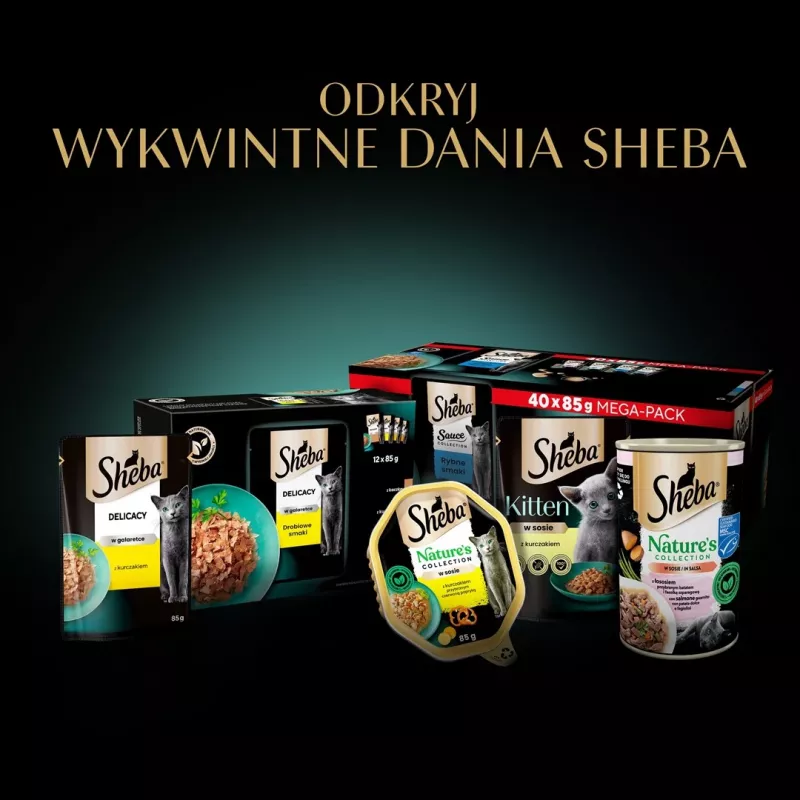 Mokré krmivo pre mačky Sheba Moist, vrecúško 12×85 g (1020 g), kurča a jahňacina, dospelé