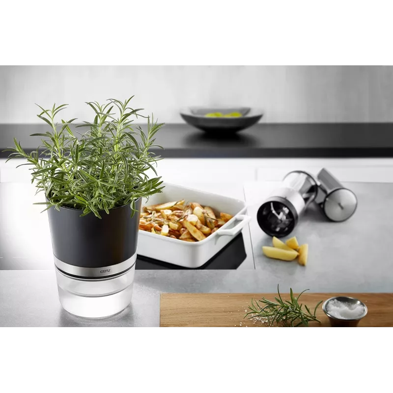 GEFU BOTANICO kvetináč na bylinky samostatne stojaci plast, nerez čierna