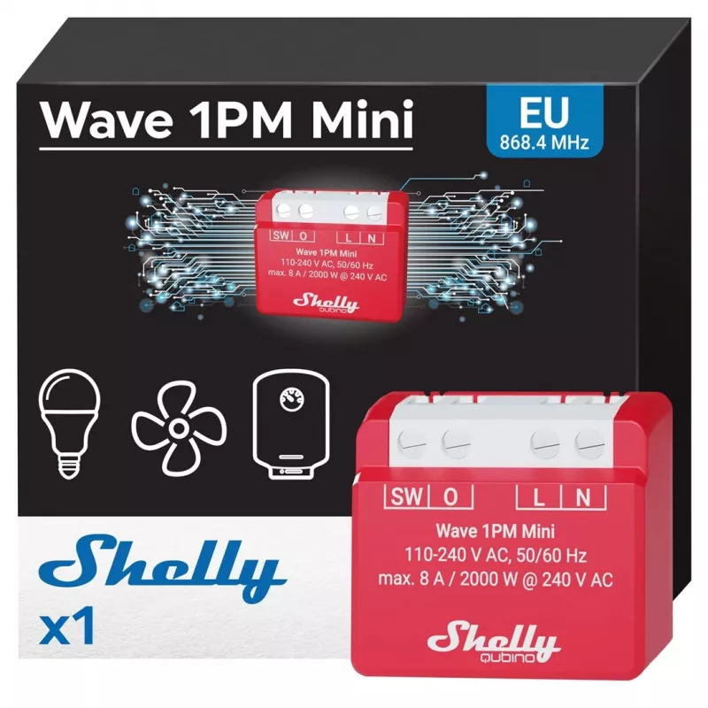 Shelly Wave 1PM Mini LR relé Z-Wave s meraním výkonu