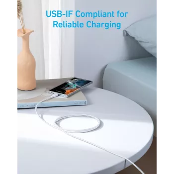 USB-C na USB-C kábel Anker 322 — 1,8 m, biela