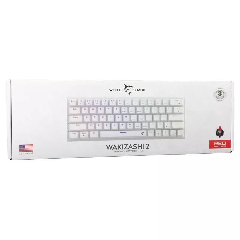 Mechanická klávesnica White Shark Wakizashi-2 US Red Switch, Tenkeyless/US-layout, biela