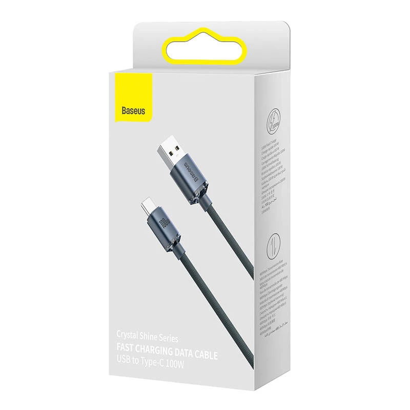 Baseus Crystal Shine kábel USB na USB-C, 100W, 2m (čierna)