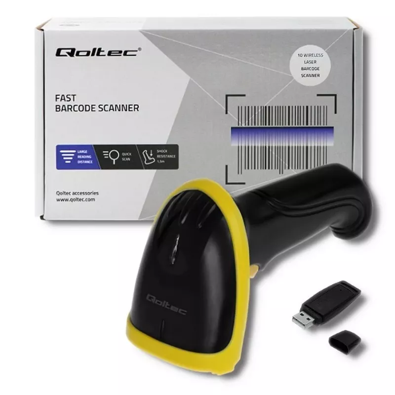Qoltec 50862 bezdrôtový laserový skener čiarových kódov 1D | 2.4GHz