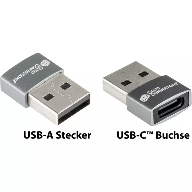 Good Connections adaptér USB 2.0 konektor samec A na USB-C konektor samica hliníkové puzdro sivá (USB-AD203)