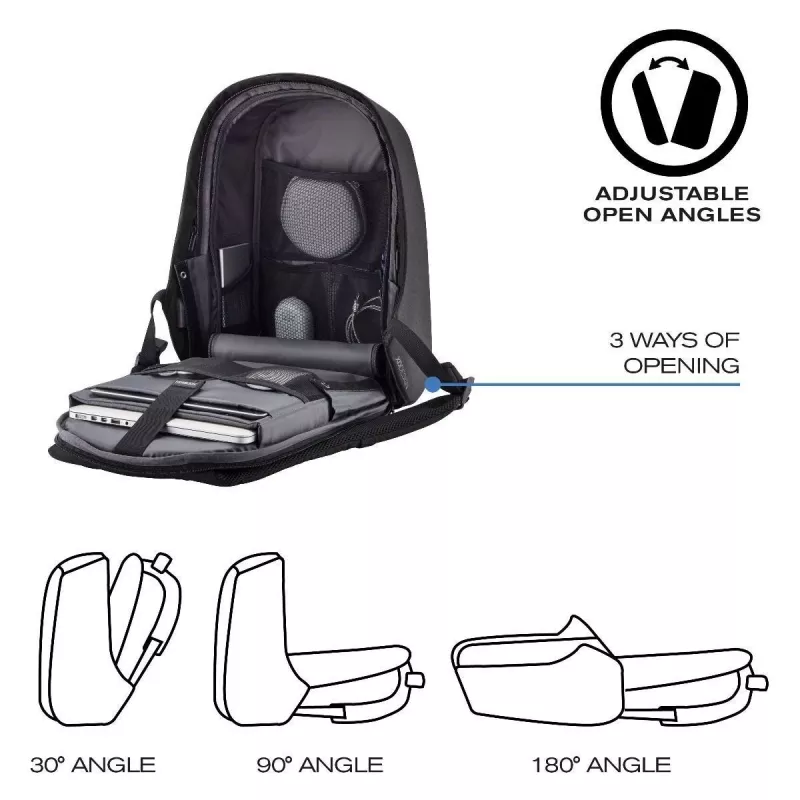 XD Design Bobby Hero XL P705.711 protikradnutý batoh, notebook 17 palcov, tablet 12,9 palca, USB nabíjací port, 20 l, čierny
